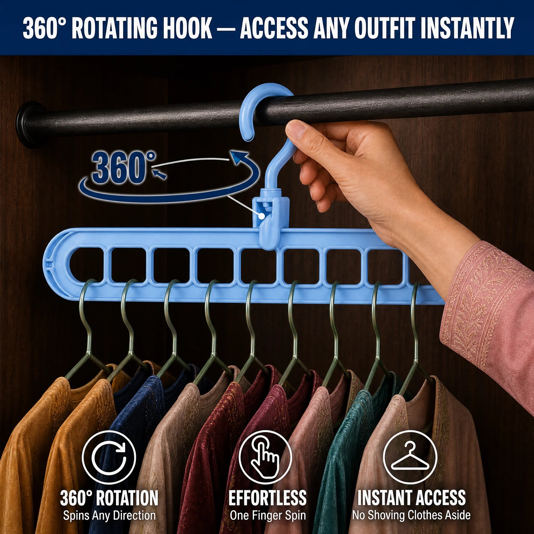 360° rotating hook close-up