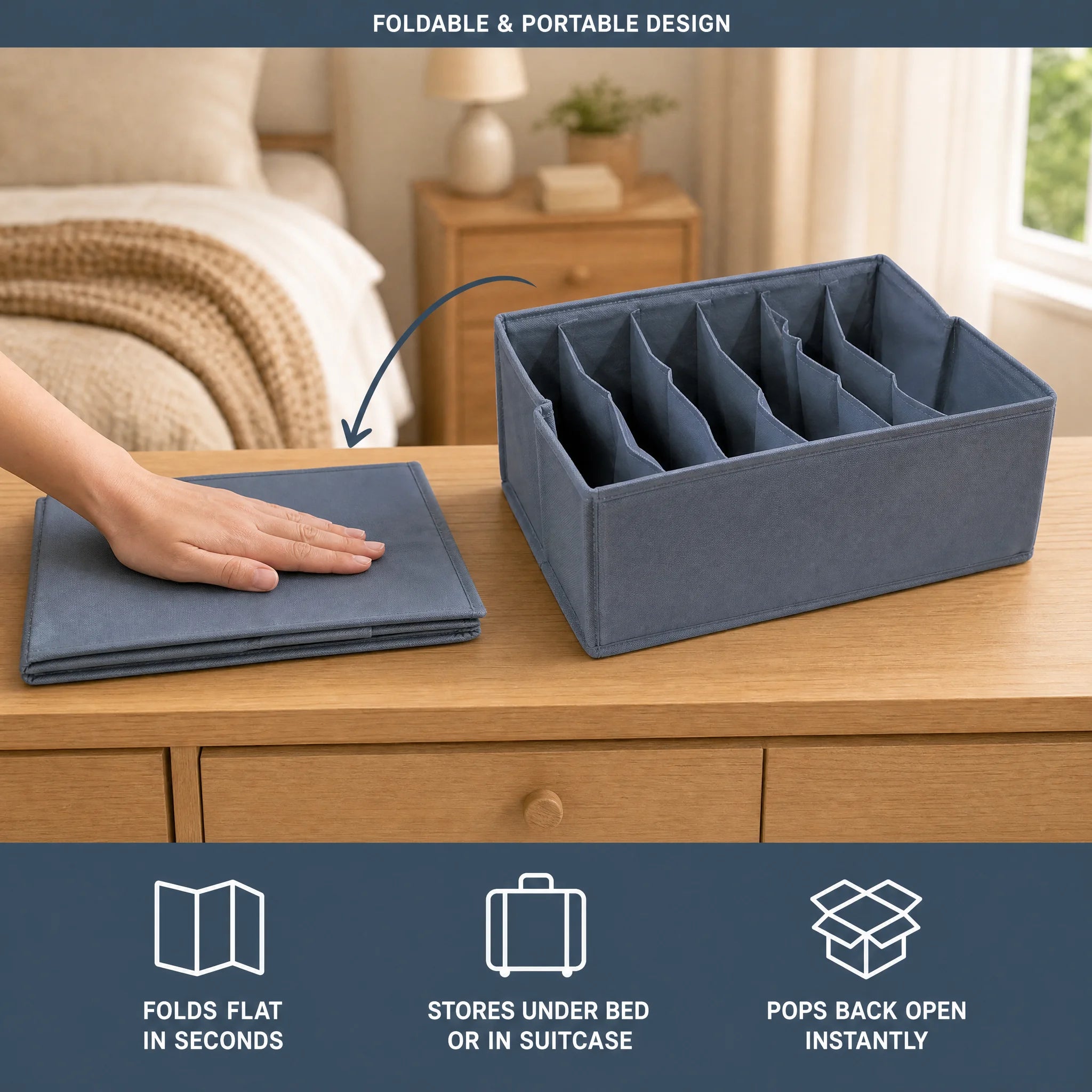 Organizer folded flat beside the same organizer popped open