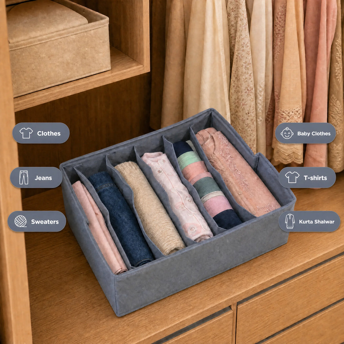 6-Grid Wardrobe Clothes Organizer