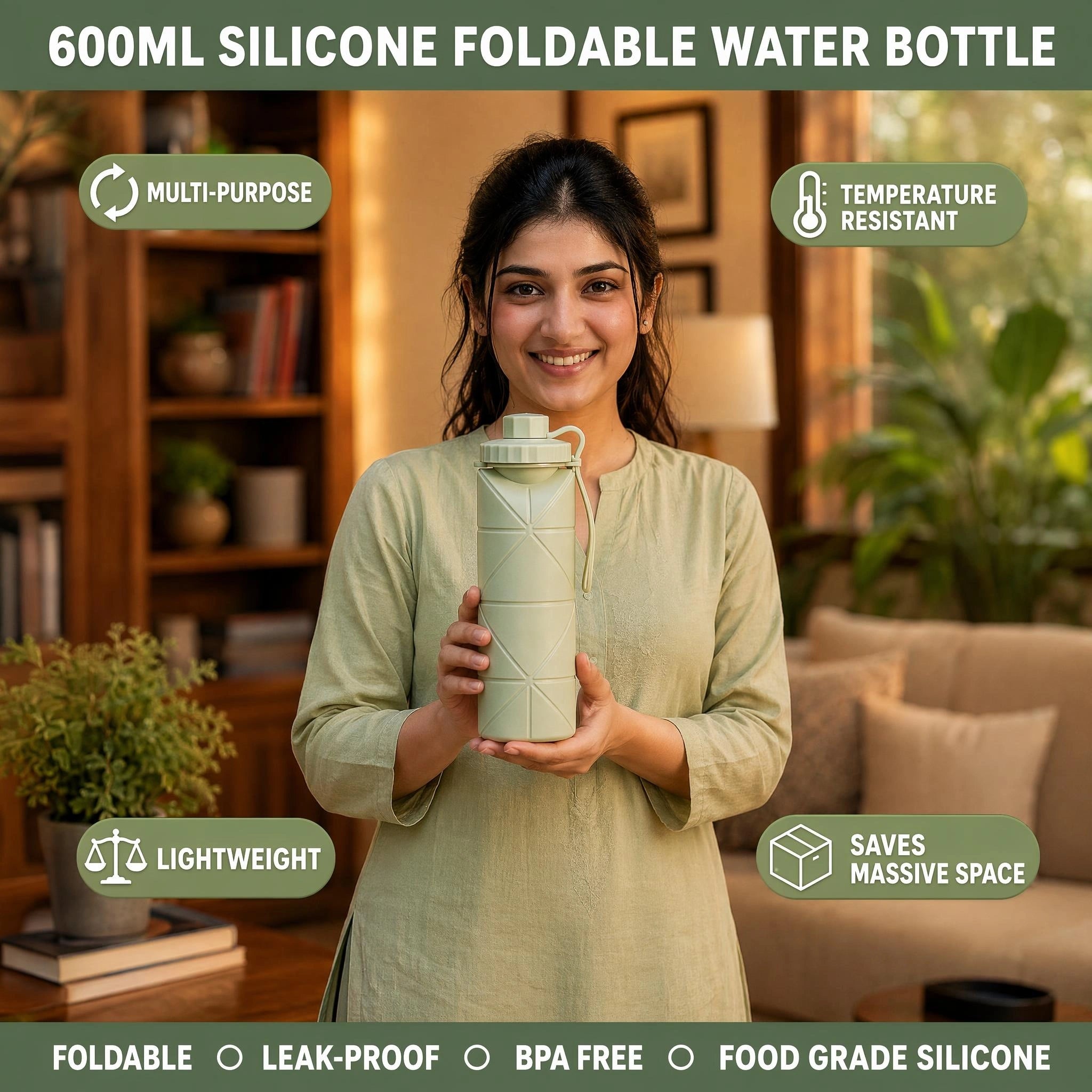 Foldable Silicone Water Bottle Expanded and Collapsed