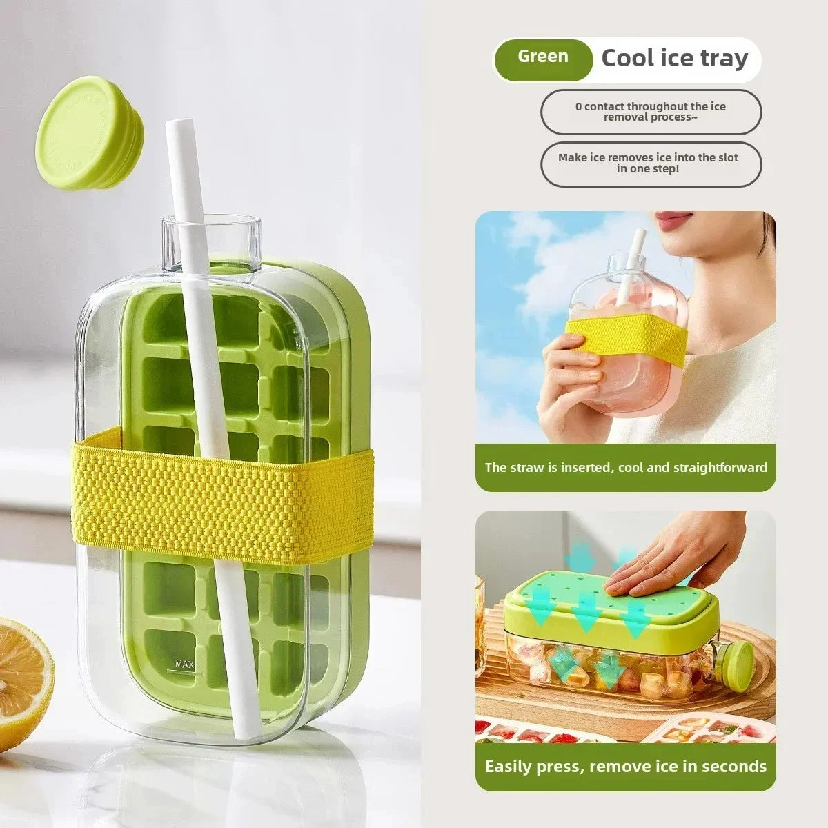 2-in-1 Ice Maker Ice Tray Water Bottle