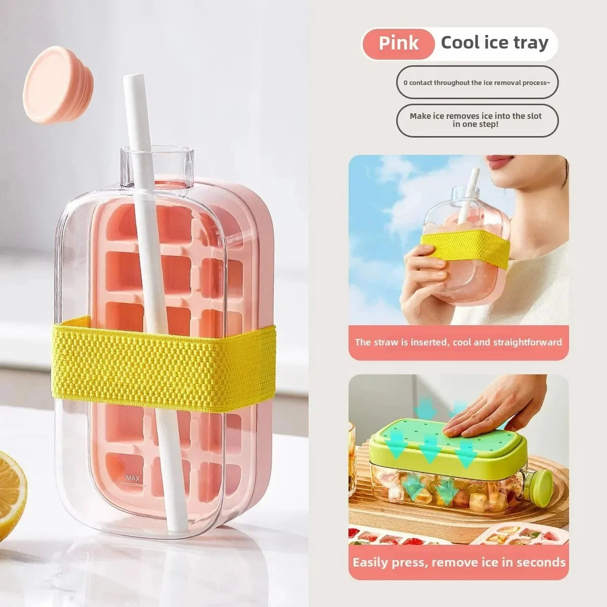 2-in-1 Ice Maker Ice Tray Water Bottle