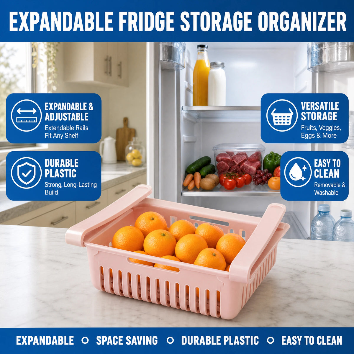 Adjustable Fridge Storage Basket