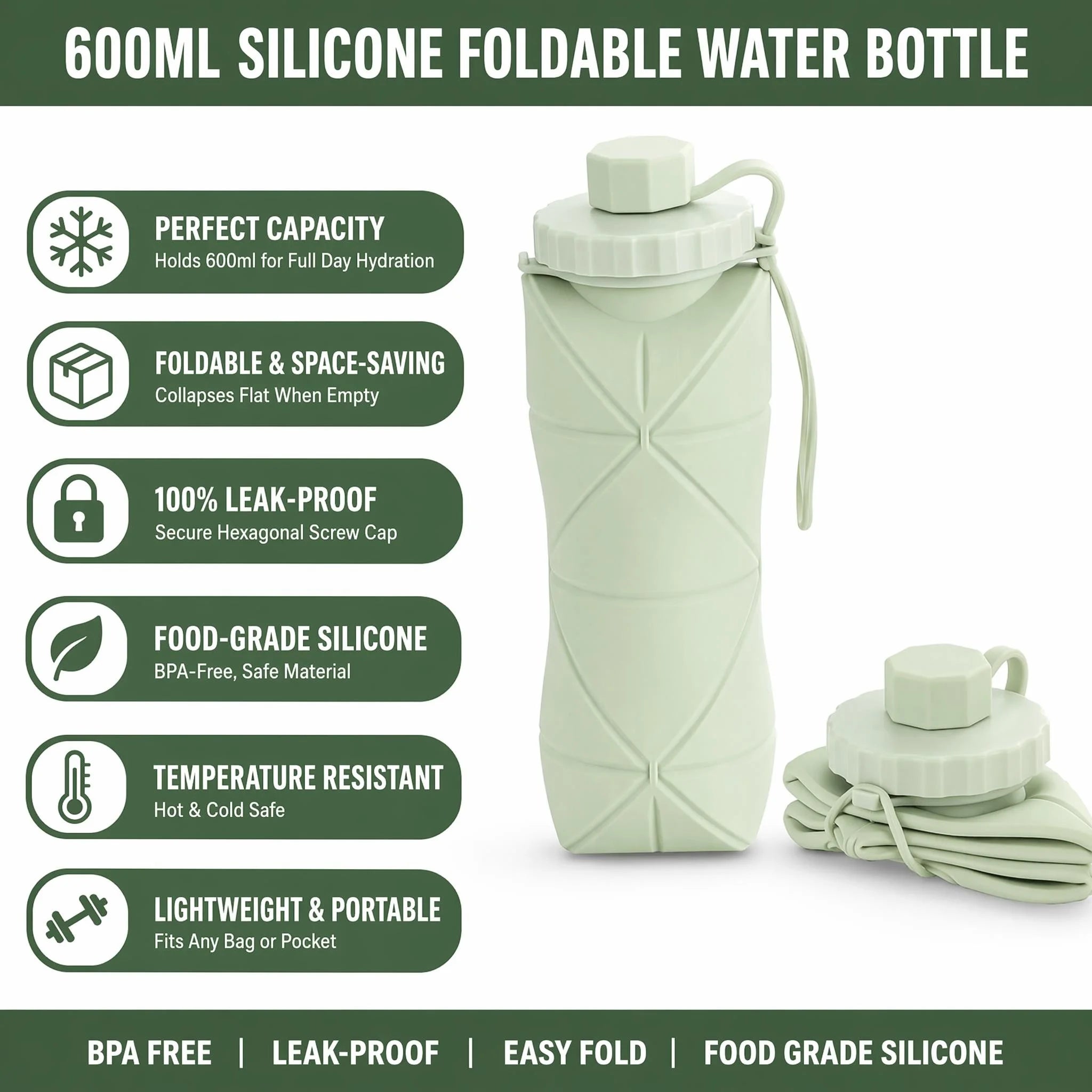 Foldable Silicone Water Bottle Expanded