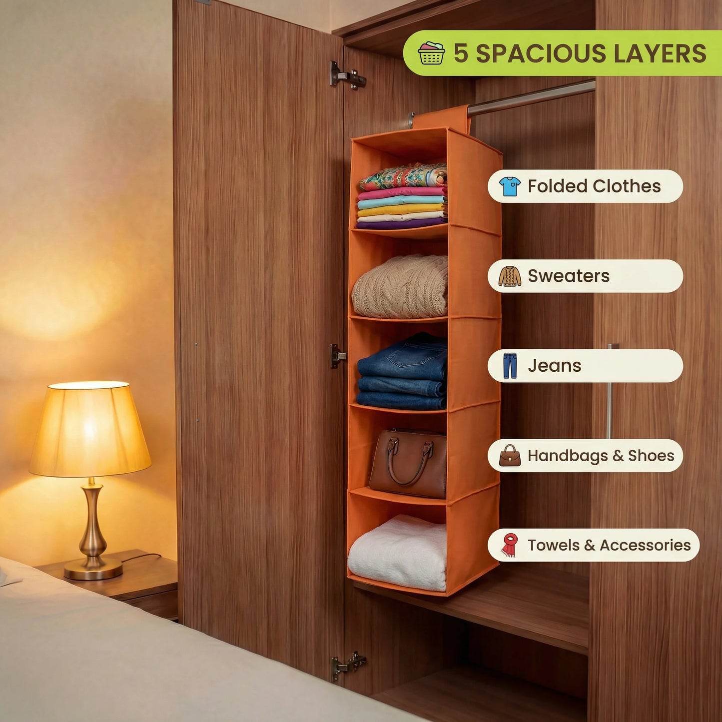 Closet Organizer Hanging Storage Bag – 5 Layer