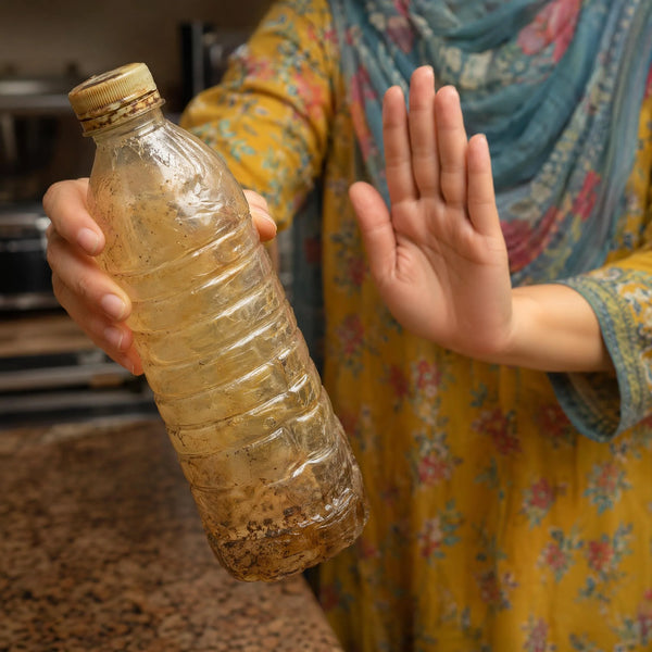 Old yellowing plastic bottle