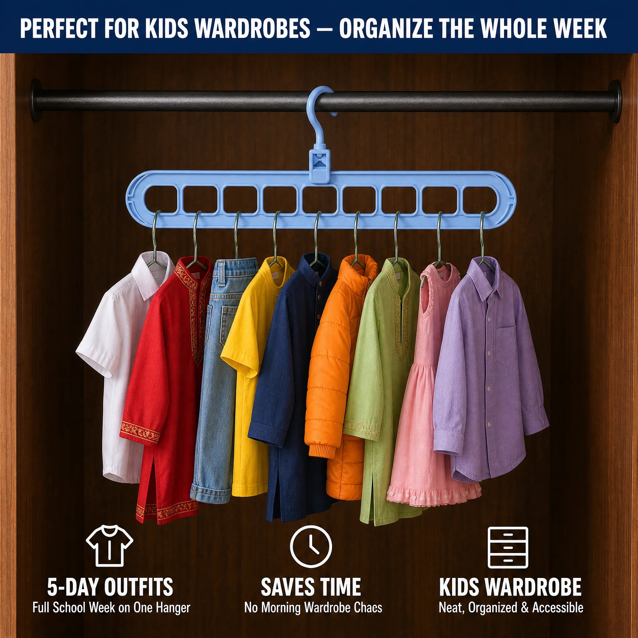 Kids clothes on magic hanger