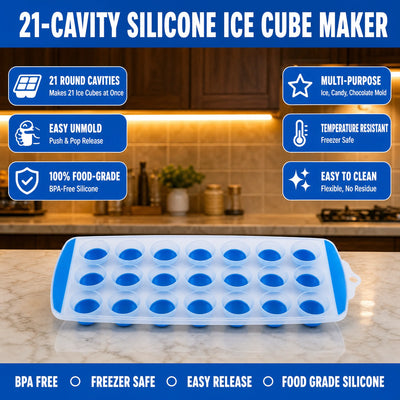 Silicone Round Ice Cube Tray – 21 Cavity
