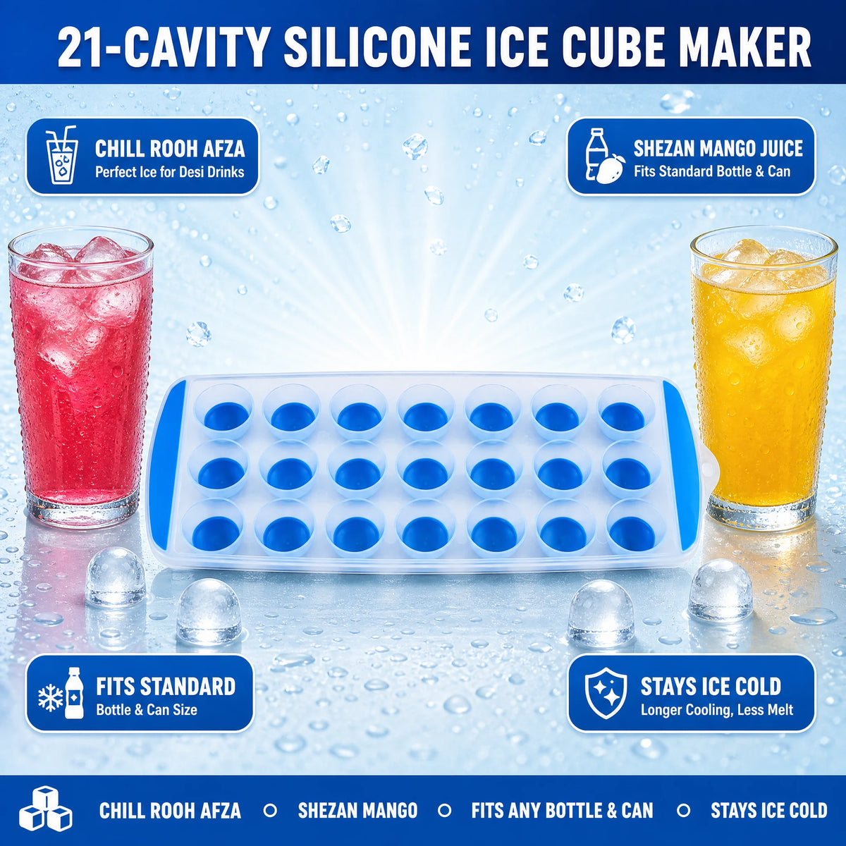 Silicone Round Ice Cube Tray – 21 Cavity