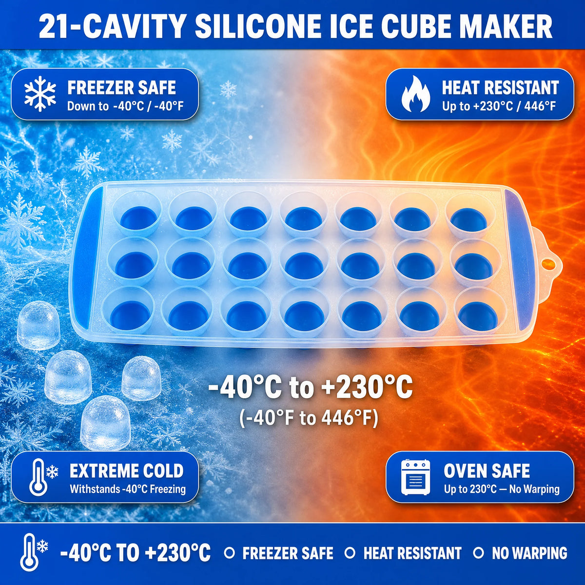 Silicone Round Ice Cube Tray – 21 Cavity