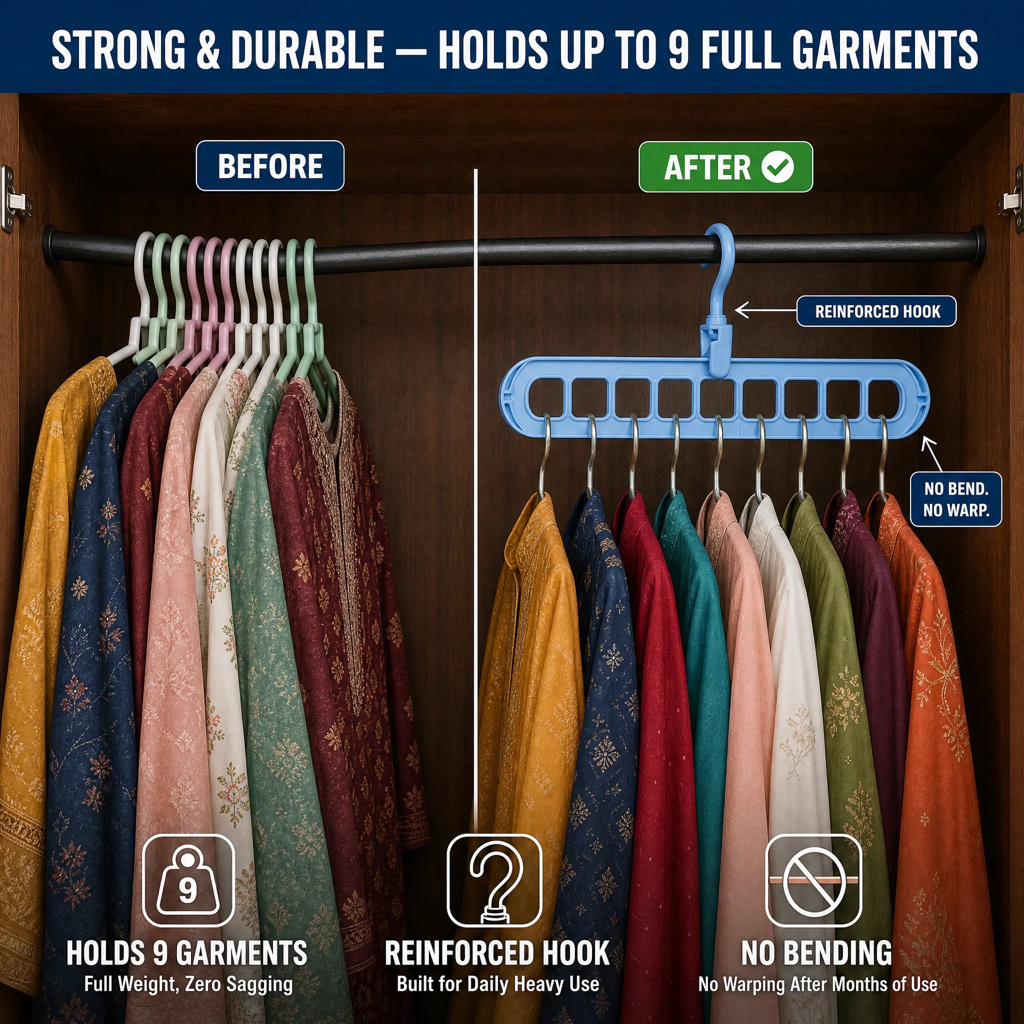 Magic hanger in small wardrobe before/after