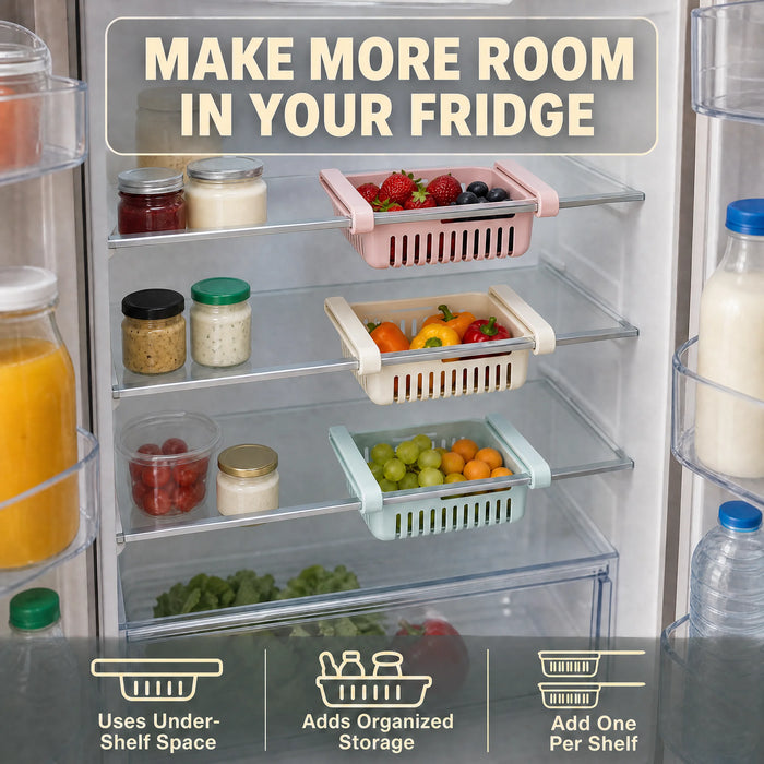 Full fridge organized with multiple baskets