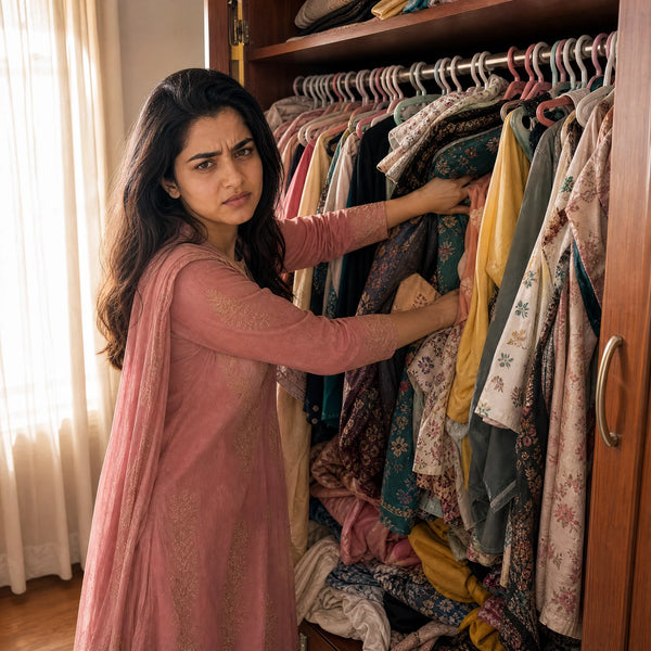 Frustrated person at messy closet