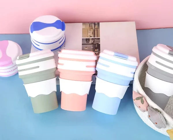 Collapsible Coffee Cup | Portable, Reusable Silicone Travel Mug with Leakproof Lid