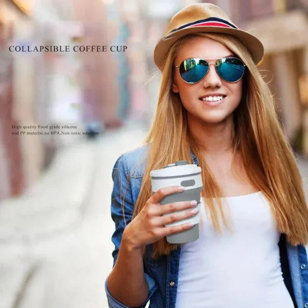 Collapsible Coffee Cup | Portable, Reusable Silicone Travel Mug with Leakproof Lid