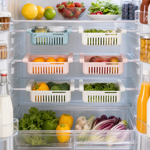 All three colors clipped to fridge shelves